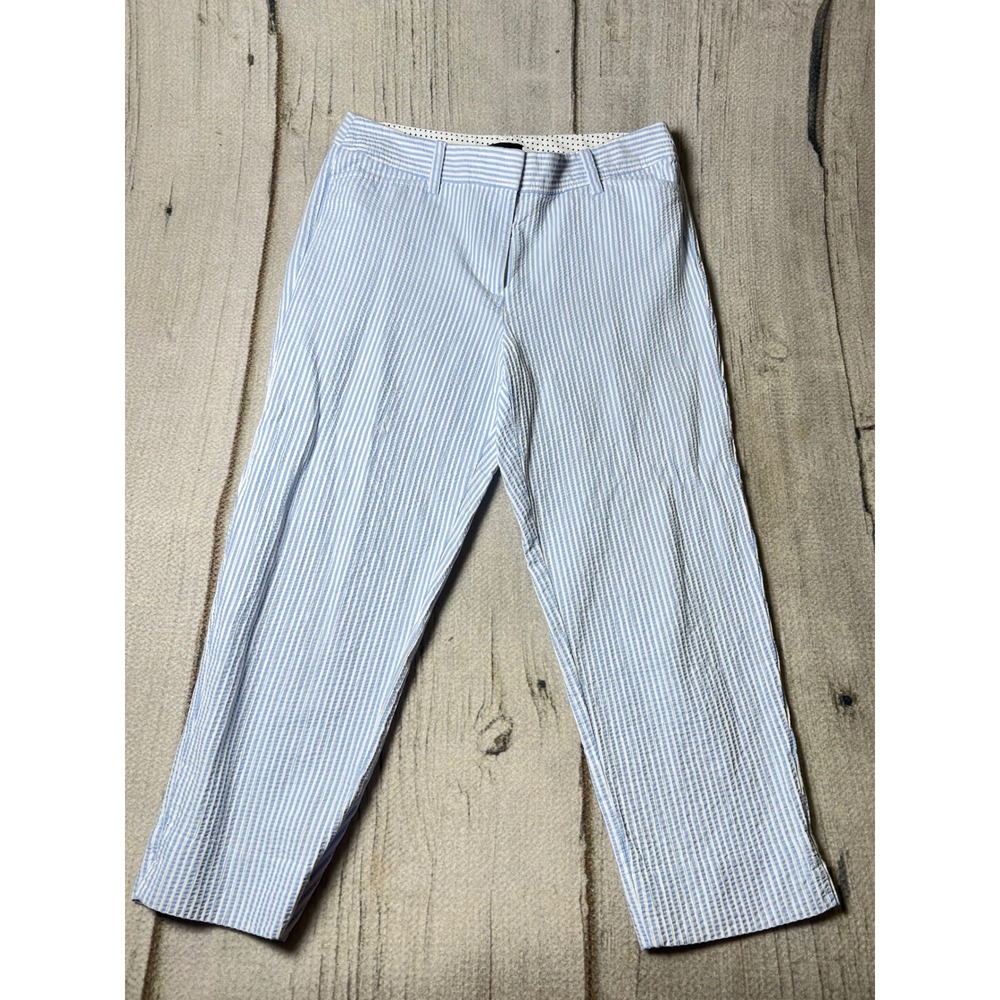 Talbots Perfect Crop Pant Womens 6P Blue White Seersucker Preppy Coastal Minimal